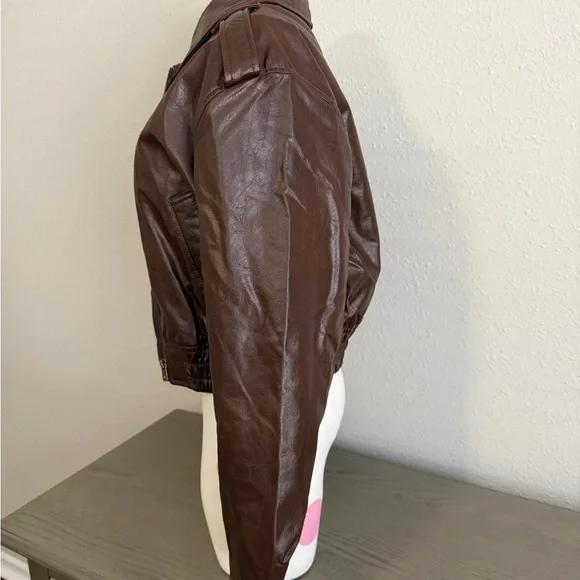American eagle cropped faux leather bomber jacket S - Picture 3 of 6